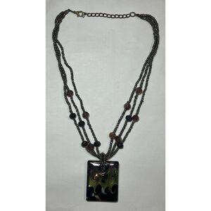 Handcrafted Multi-Strand Beaded Necklace with Artistic Pendant - Boho Inspired